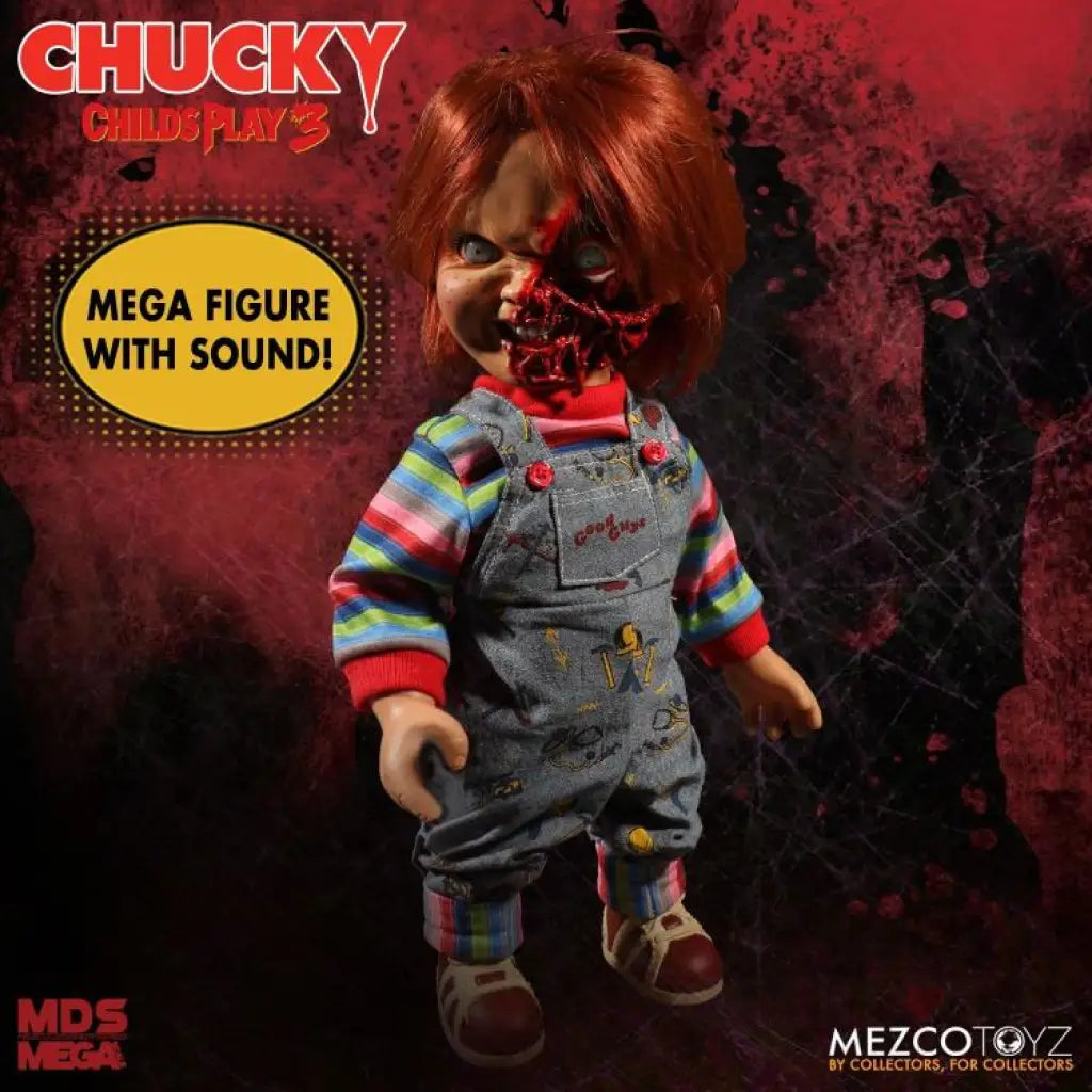 Child's Play 3 Mezco Designer Series Talking Pizza Face Chucky - GeekLoveph