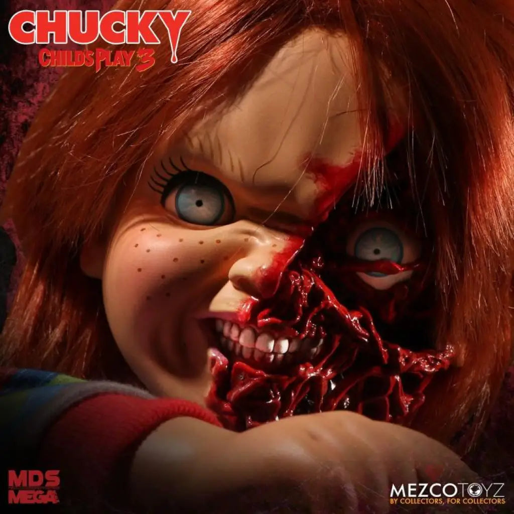 Child's Play 3 Mezco Designer Series Talking Pizza Face Chucky - GeekLoveph