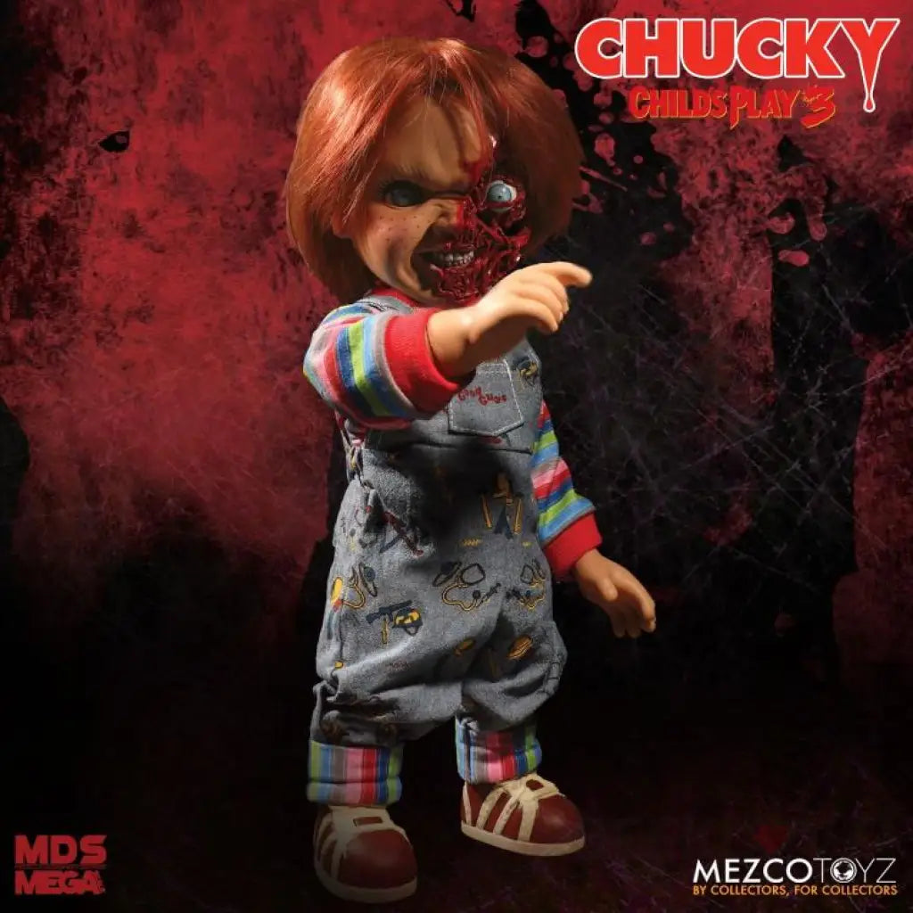 Child's Play 3 Mezco Designer Series Talking Pizza Face Chucky - GeekLoveph