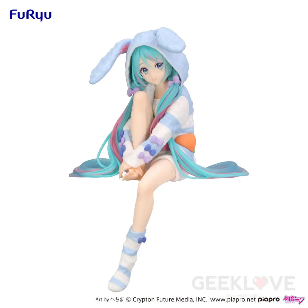 Hatsune Miku Noodle Stopper Figure Rabbit Ear Hood Pajama Blue Color ver. Prize Figure