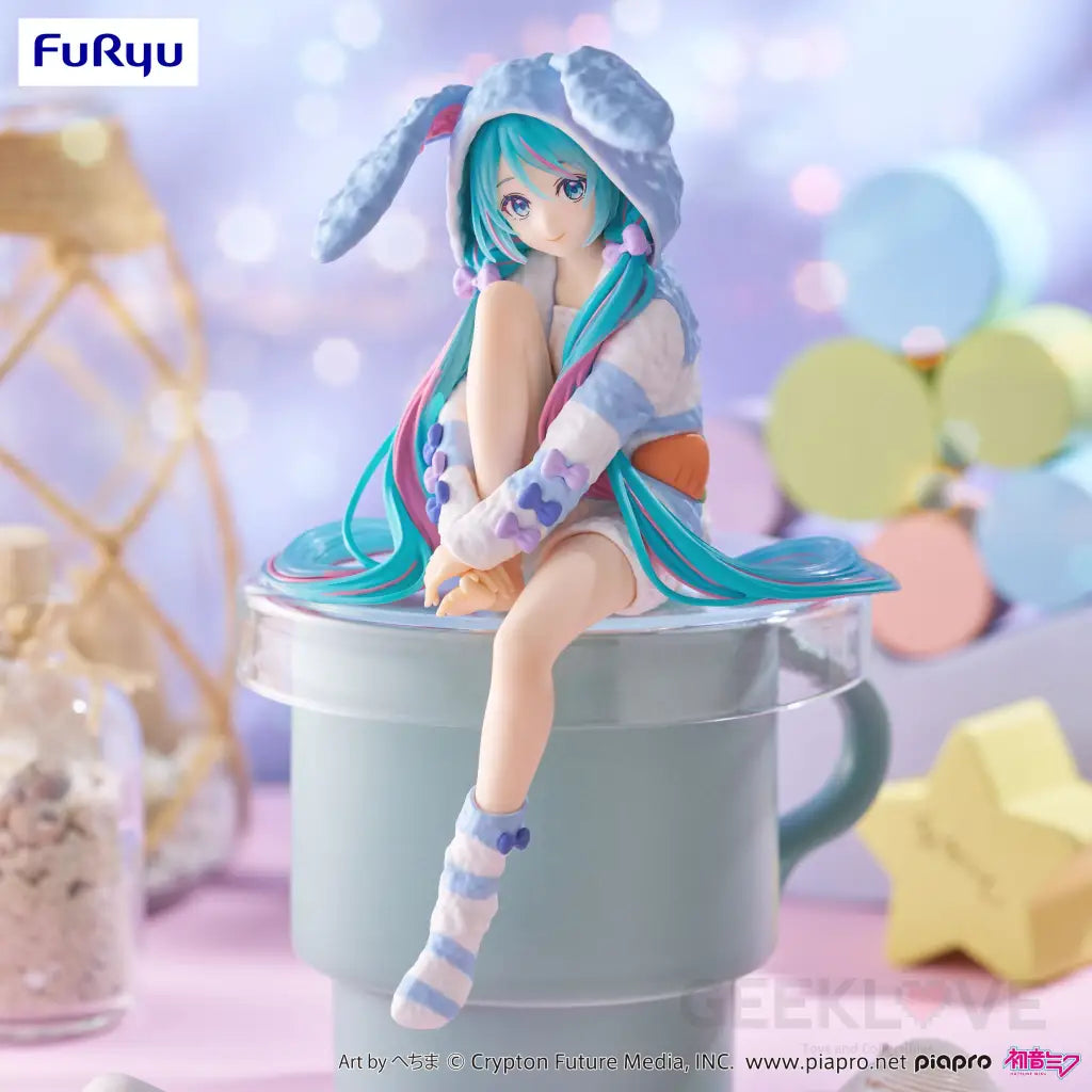 Hatsune Miku Noodle Stopper Figure Rabbit Ear Hood Pajama Blue Color ver. Prize Figure