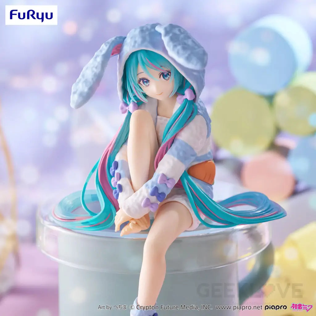 Hatsune Miku Noodle Stopper Figure Rabbit Ear Hood Pajama Blue Color ver. Prize Figure