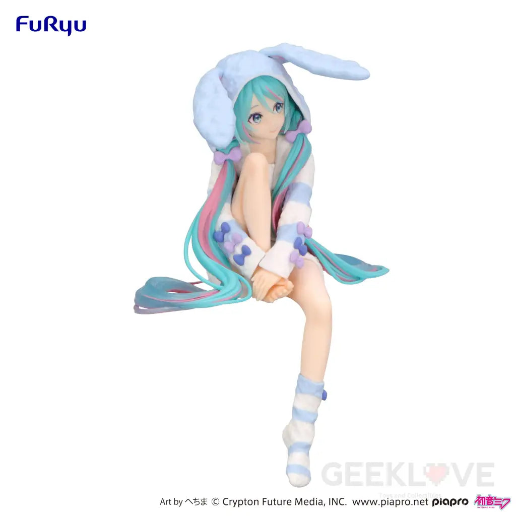 Hatsune Miku Noodle Stopper Figure Rabbit Ear Hood Pajama Blue Color ver. Prize Figure