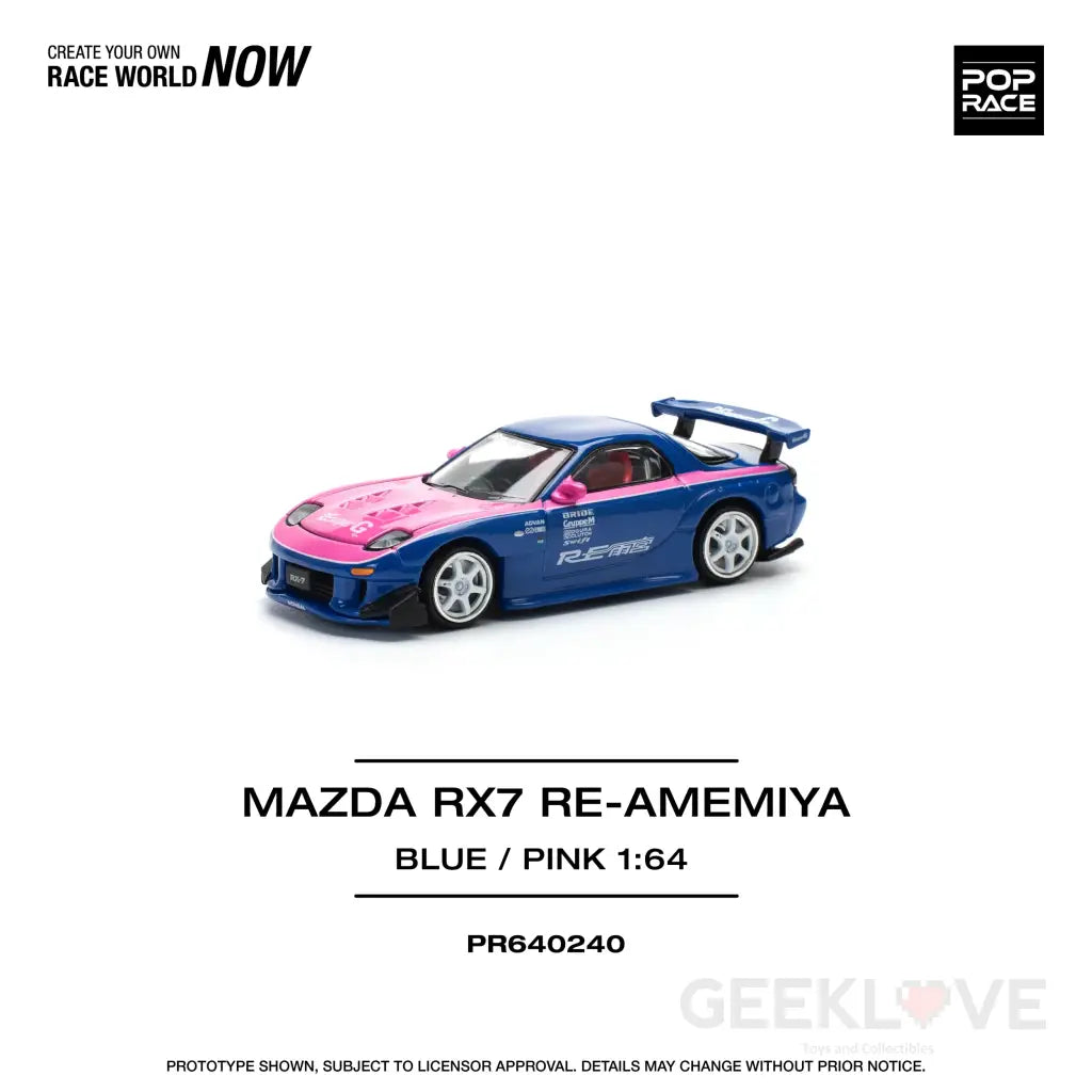 POPRACE 1/64 MAZDA RX7 RE-AMEMIYA - BLUE/PINK Model Car