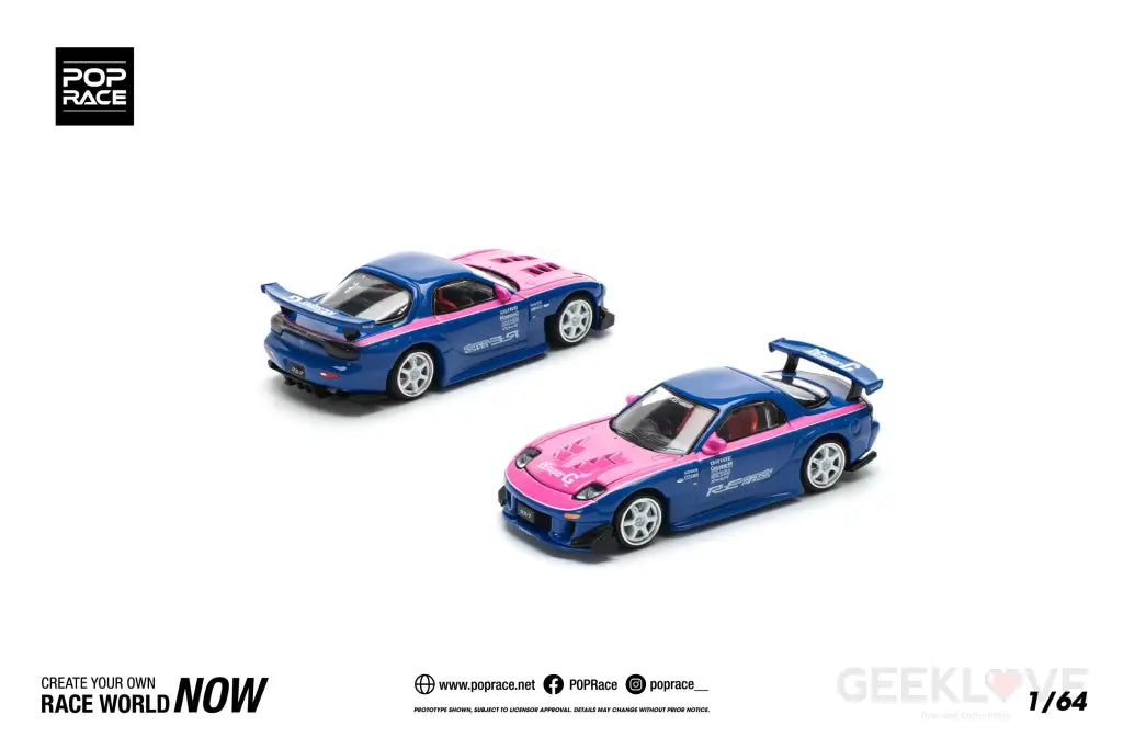 POPRACE 1/64 MAZDA RX7 RE-AMEMIYA - BLUE/PINK Model Car