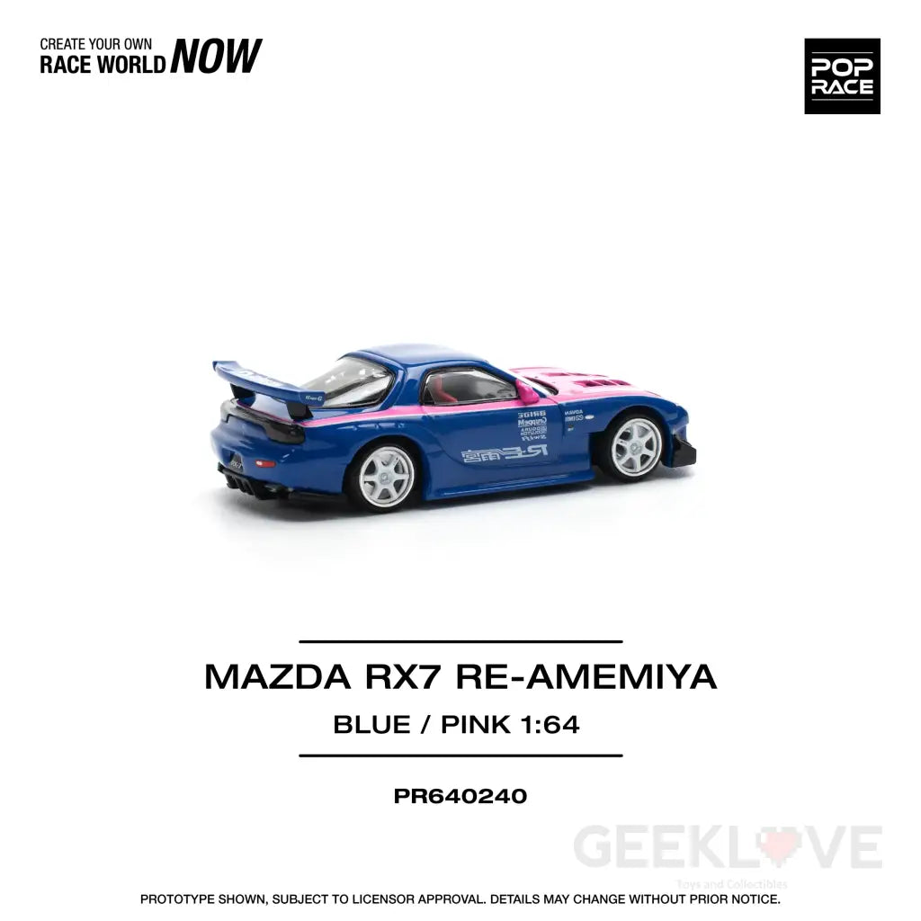 POPRACE 1/64 MAZDA RX7 RE-AMEMIYA - BLUE/PINK Model Car