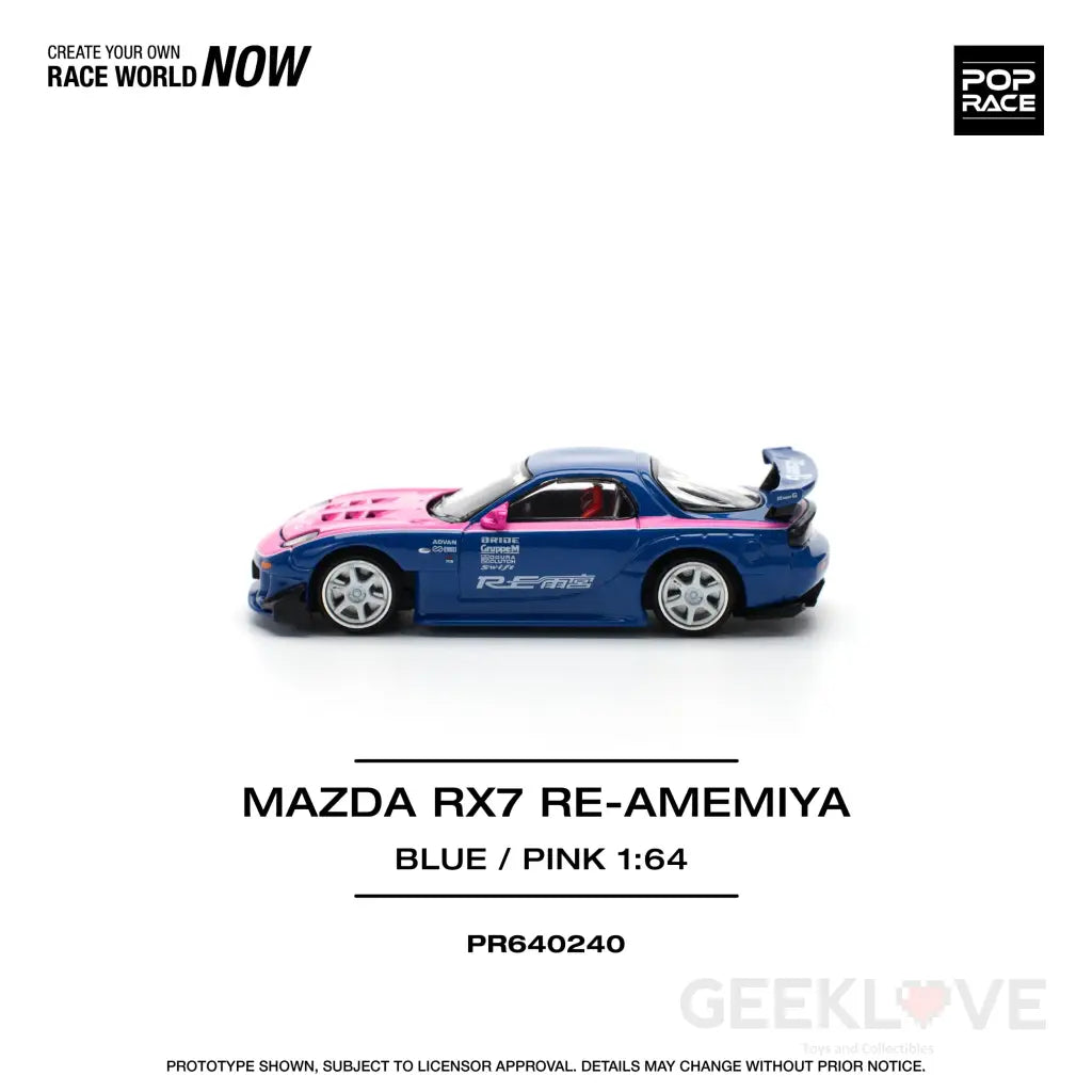 POPRACE 1/64 MAZDA RX7 RE-AMEMIYA - BLUE/PINK Model Car