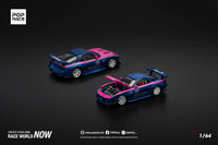 POPRACE 1/64 MAZDA RX7 RE-AMEMIYA - BLUE/PINK Model Car