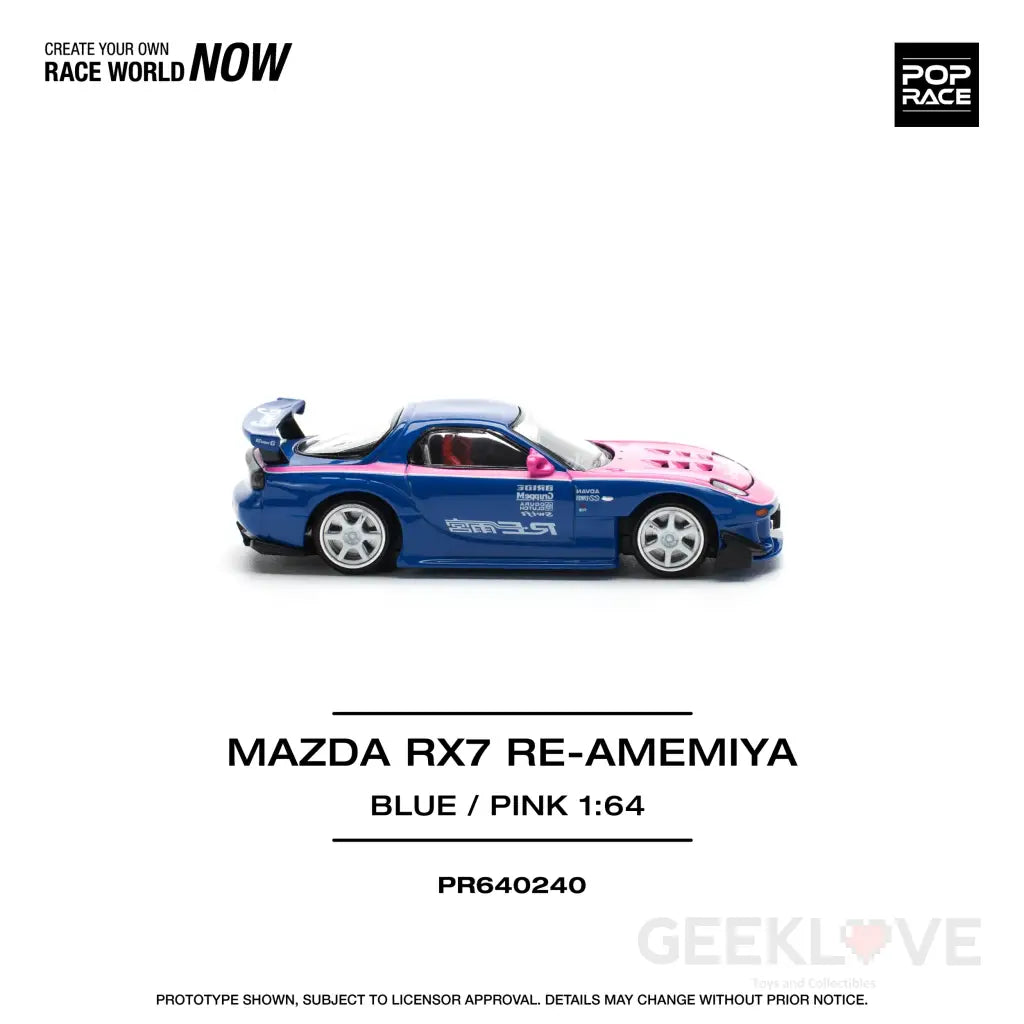 POPRACE 1/64 MAZDA RX7 RE-AMEMIYA - BLUE/PINK Model Car