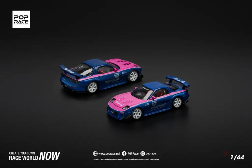 POPRACE 1/64 MAZDA RX7 RE-AMEMIYA - BLUE/PINK Pre Order Price Model Car