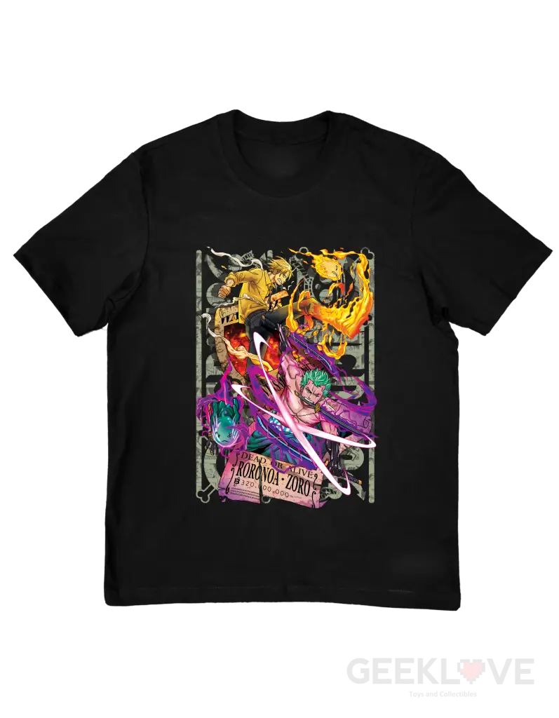 Sanji X Zoro Flames And Blades Premium Graphic Tee Xs / Black Apparel