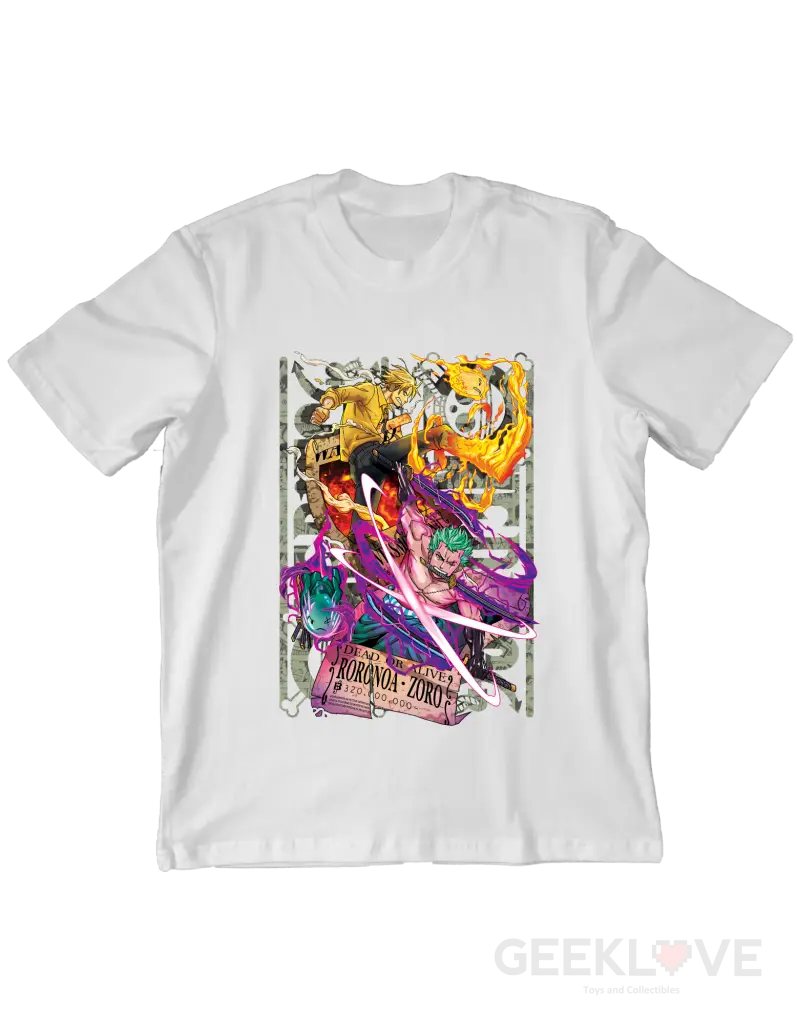 Sanji X Zoro Flames And Blades Premium Graphic Tee Xs / White Apparel